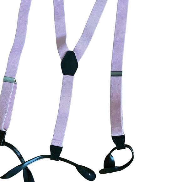 Vintage Y-shaped Fabric and Elastic Solid Pink Suspenders button pant attachment - Picture 6 of 6